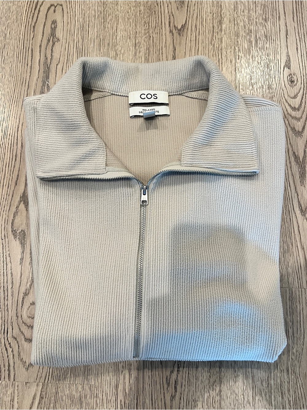 COS | Men’s Cream Quarter Zip Ribbed Sweater